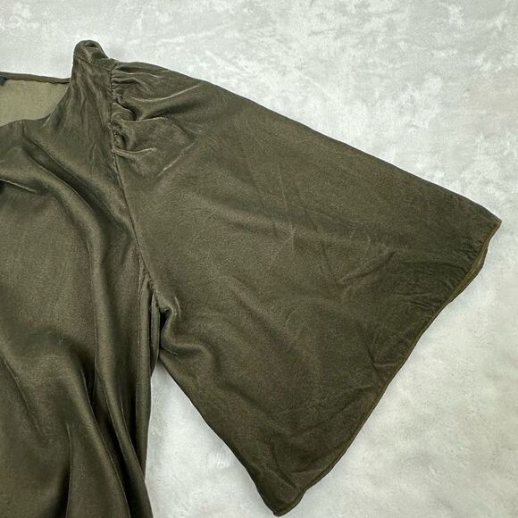 Ann Taylor Women's Size M Oversized Short Bell Sleeve Top Olive Green Solid New‎ - Picture 3 of 11